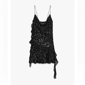 ZARA black Sequin Dress with Ruffle Detail